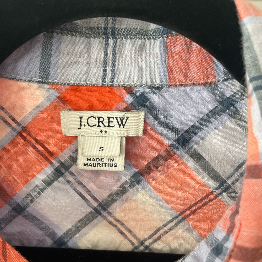 J. Crew Men's Orange and Blue Plaid Shirt - Picture 2 of 9